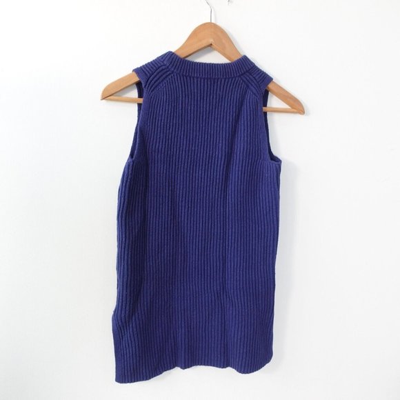 Blue Vest Sweater Womens 2XS Wool Cotton Knit Rib Casual Pullover Merino J CREW - Picture 6 of 9